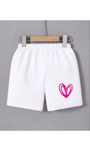 Kadın Beli Lastikli Baskılı Mini Şort - Beyaz