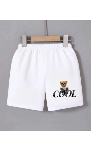 Kadın Beli Lastikli Baskılı Mini Şort - Beyaz