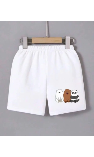 Kadın Beli Lastikli Baskılı Mini Şort - Beyaz