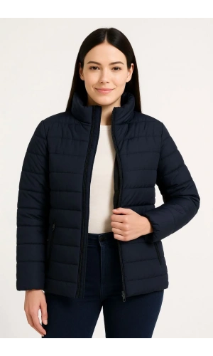 Kadın Bomber Mont Ceket – Su İtici Kumaş, Kapitone Astarlı, Fermuarlı, Kışlık - Lacivert