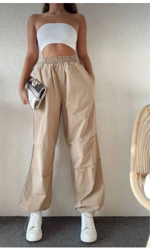 Kadın Cepli Paraşut Pantalon - Bej