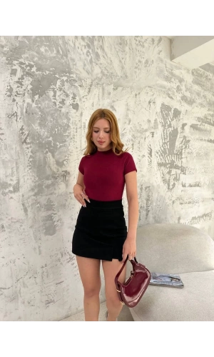 Kadın Kısa kol Badi bluz - Bordo