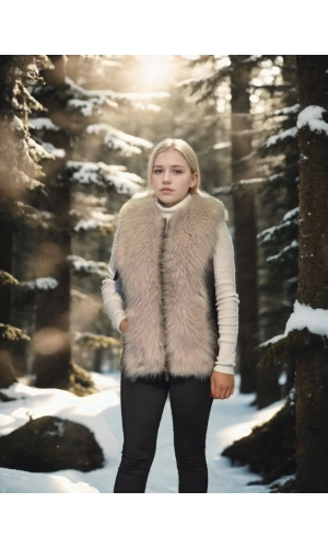 Kadın Kolsuz Fermuarlı Yelek - Kahve