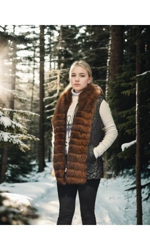 Kadın Kolsuz Fermuarlı Yelek - Siyah