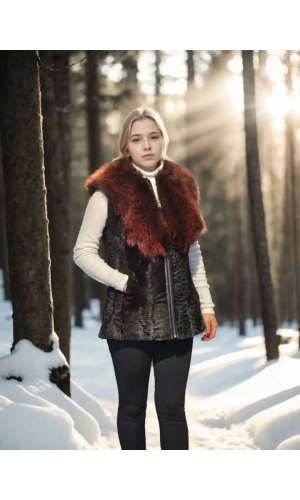 Kadın Kolsuz Hakiki Kürk - Siyah