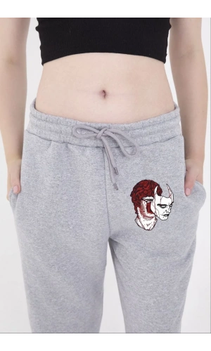 Kadın Lastikli Baskılı Eşofman Pantolon - Gri