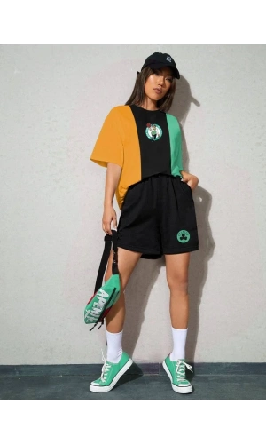 Kadın Nakışlı İkili Şort Takım - Çok Renkli