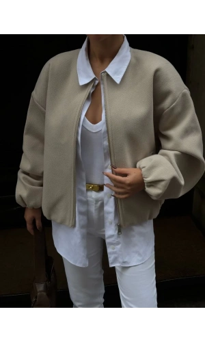 Kaşe Kaşmir Fermuarlı CEKET - Bej