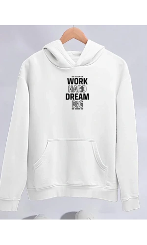 Kışlık Üç İplik Kapüşonlu SweatShirt - Beyaz