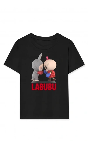 Kız Labubu Çocuk Baskılı T-Shirt - Siyah