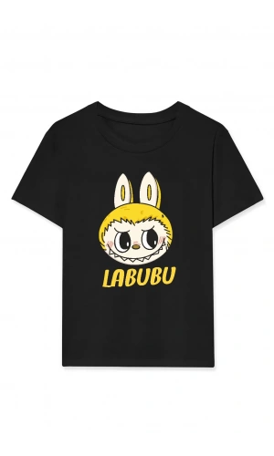 Kız Labubu Çocuk Baskılı T-Shirt - Siyah