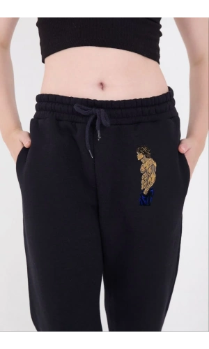 Lastikli Üç İplik Baskılı Eşofman Pantolon - Lacivert