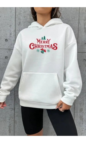 Merry Chrıstmas Sweatshirt & Hodie - Beyaz