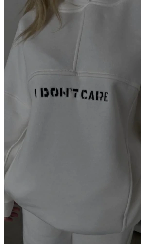 Nakış İşlemeli Üç İplik Sweat Takım- Beyaz