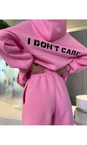 Nakış İşlemeli Üç İplik Sweat Takım- Pembe