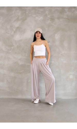 Osy Modal Yumuşak Dokulu Kadın Kumaş Boru Paça Salaş Eşofman - Bej