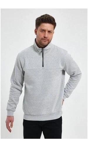 Oversize Yarım Farmuarlı Yakalı Basic SweatShirt - Gri