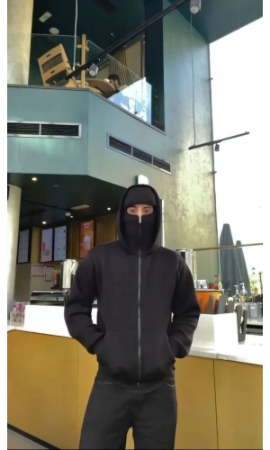 Samuray ZIP Fermuarlı Kapüşonlu SweatShirt- Siyah