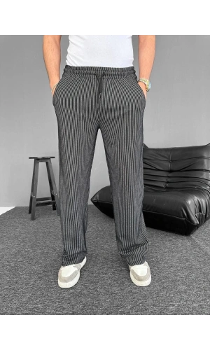 Su Yolu Çizgili Cepli Pantalon - Siyah
