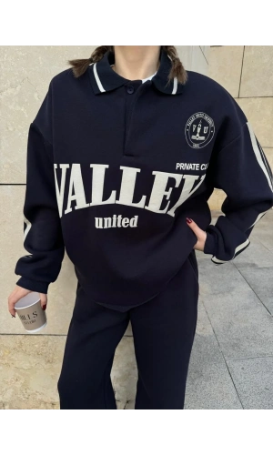 Üç İplik Yakalı Sweat Baggy Pantalonlu Takım - Siyah