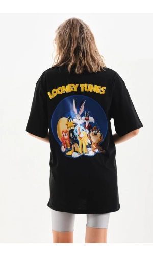 Unisex Baskılı Oversize T-Shirt - Siyah