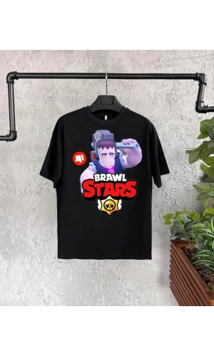 Unisex Bisiklet Yaka Kısa Kol Baskılı Çocuk T-Shirt - Siyah