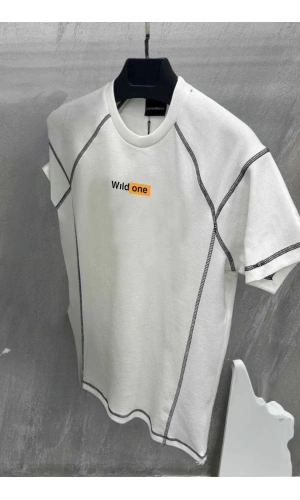 Unisex Dikişli Baskılı Oversize T-Shirt - Beyaz