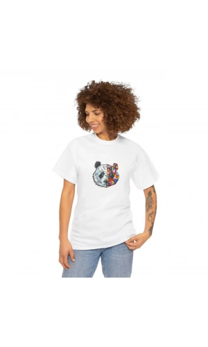 Unisex Kadın Bisiklet Yaka Baskılı T-Shirt - Beyaz