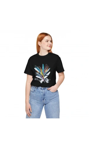 Unisex Kadın Bisiklet Yaka Baskılı T-Shirt - Siyah