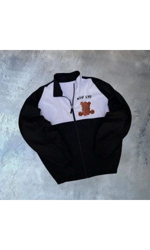 Unisex Uzun Kollu Paraşüt Kumaş Rüzgarlik - Siyah