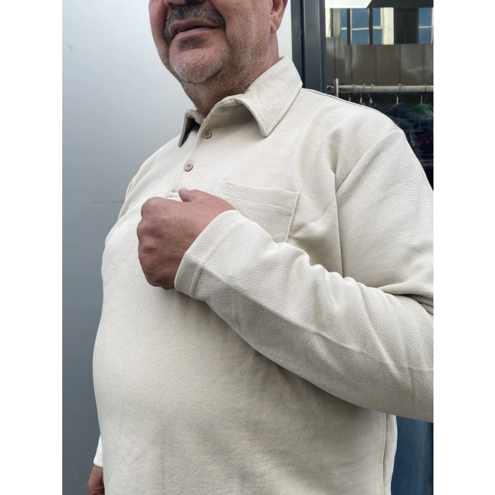 Büyük Beden Tshirt Polo U.Kol Cepli Bej