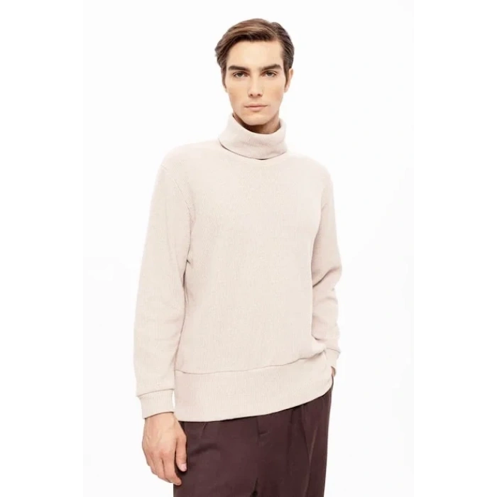 Erkek Balıkçı Yaka Triko Kazak Krem