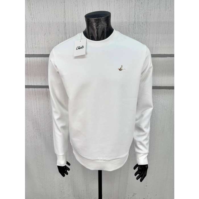 Erkek Bisiklet Yaka Regular Kalıp Logolu Sweatshirt Beyaz