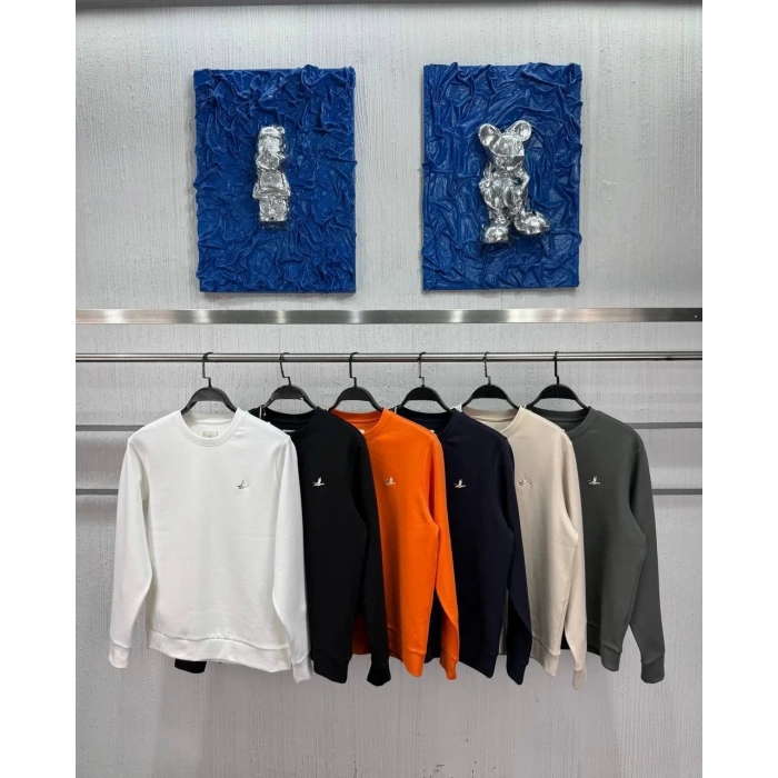 Erkek Bisiklet Yaka Regular Kalıp Logolu Sweatshirt Beyaz