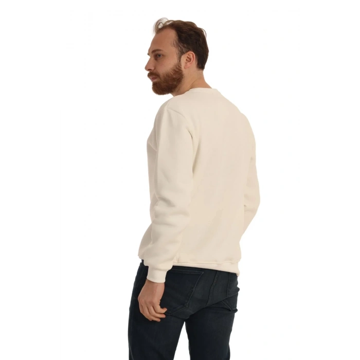 Erkek Bisiklet Yaka Regular Kalıp Logolu Sweatshirt Beyaz