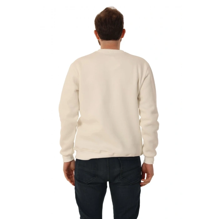 Erkek Bisiklet Yaka Regular Kalıp Logolu Sweatshirt Beyaz