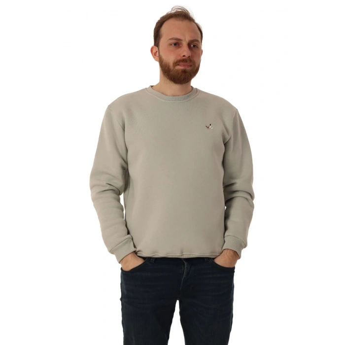 Erkek Bisiklet Yaka Regular Kalıp Logolu Sweatshirt Gri