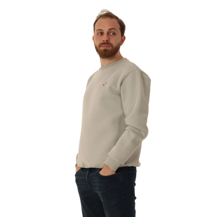 Erkek Bisiklet Yaka Regular Kalıp Logolu Sweatshirt Gri