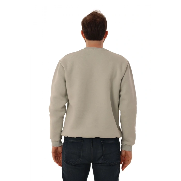 Erkek Bisiklet Yaka Regular Kalıp Logolu Sweatshirt Gri