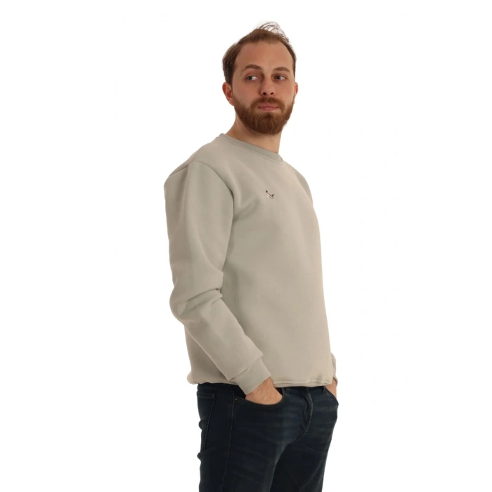 Erkek Bisiklet Yaka Regular Kalıp Logolu Sweatshirt Gri