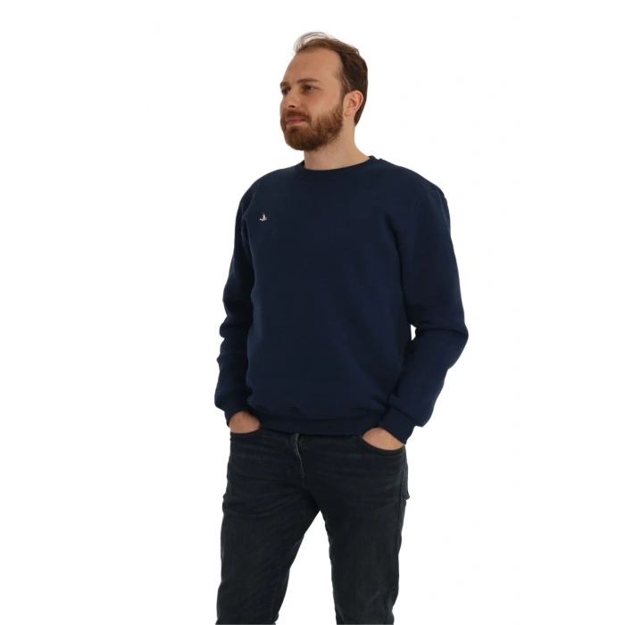 Erkek Bisiklet Yaka Regular Kalıp Logolu Sweatshirt Lacivert