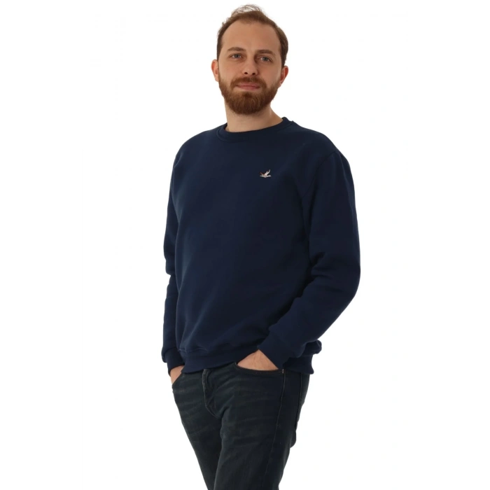 Erkek Bisiklet Yaka Regular Kalıp Logolu Sweatshirt Lacivert