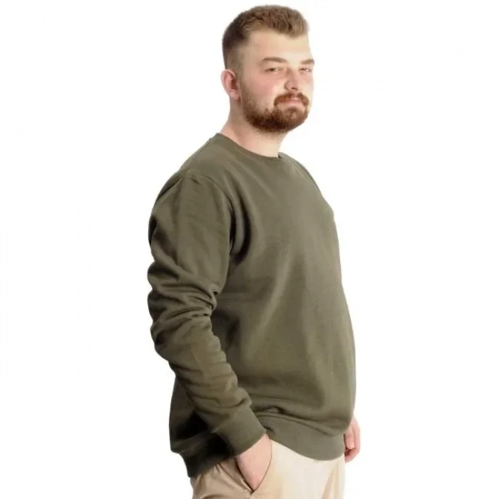 Erkek Büyük Beden Sweatshirt Bisiklet Yaka Basic Haki