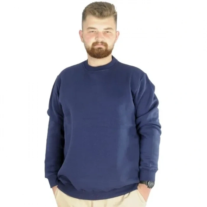 Erkek Büyük Beden Sweatshirt Bisiklet Yaka Basic İndigo