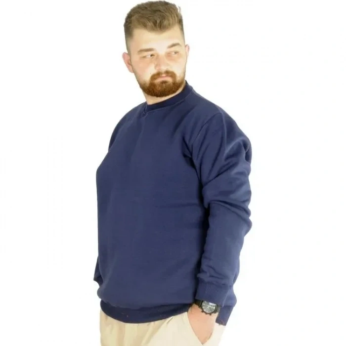 Erkek Büyük Beden Sweatshirt Bisiklet Yaka Basic İndigo