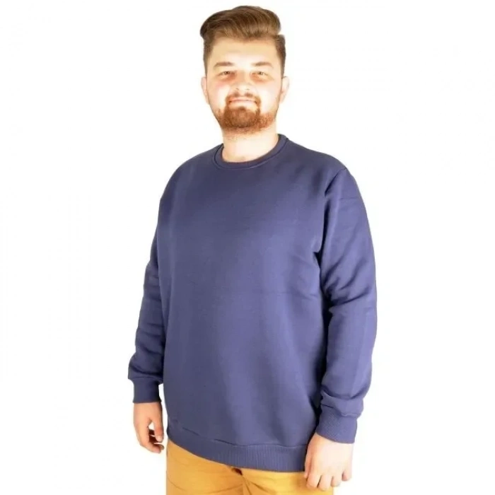 Erkek Büyük Beden Sweatshirt Bisiklet Yaka Basic İndigo