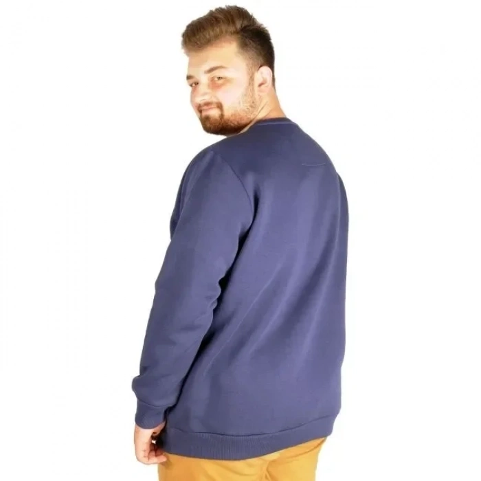 Erkek Büyük Beden Sweatshirt Bisiklet Yaka Basic İndigo