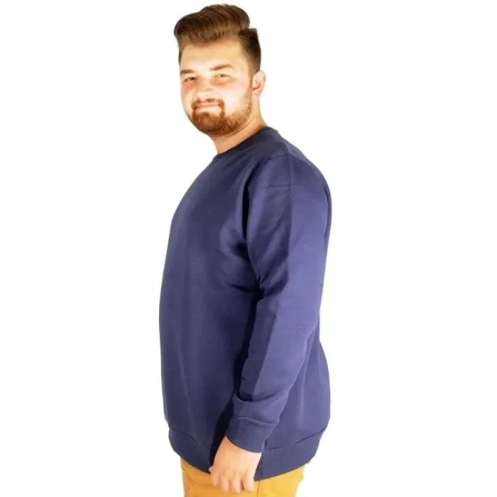 Erkek Büyük Beden Sweatshirt Bisiklet Yaka Basic İndigo
