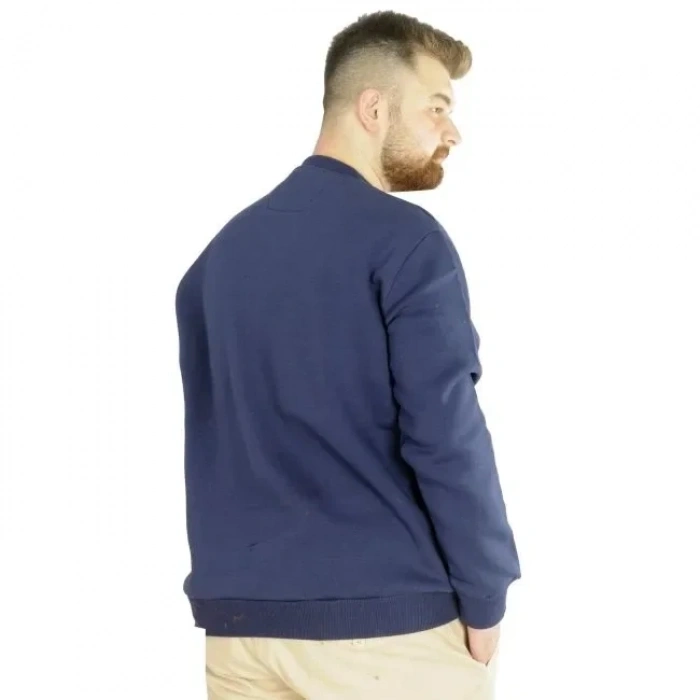 Erkek Büyük Beden Sweatshirt Bisiklet Yaka Basic İndigo