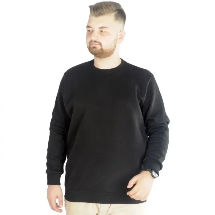 Erkek Büyük Beden Sweatshirt Bisiklet Yaka Basic Siyah